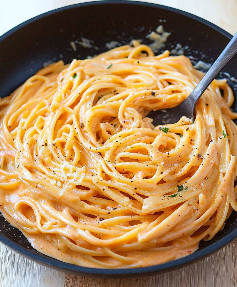 Red pepper alfredo pasta